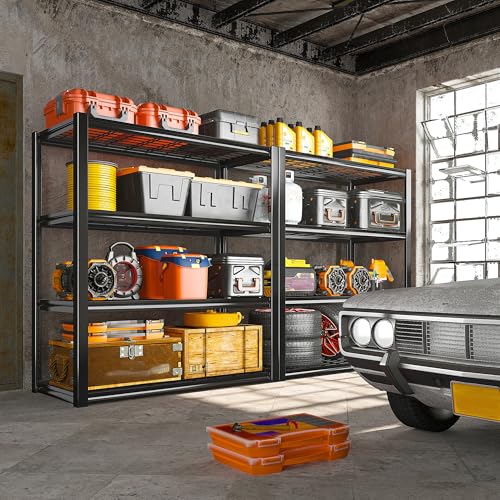 40" W Storage Shelves with Wire Mesh Panels for Garage Organization (Black)