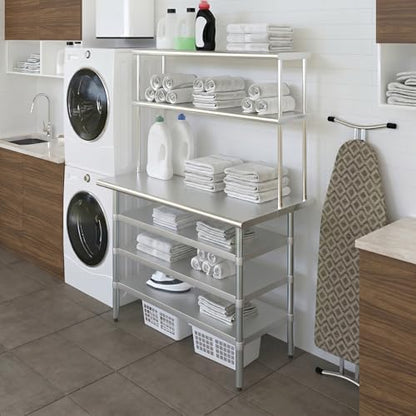 24" x 48" Stainless Steel Work Table with 3 Shelves and 12" Wide Double Tier Overshelf (24" x 48" Table with 3 Shelves + 12" Overshelf)