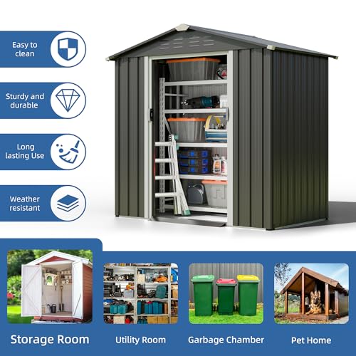 JYQAQA 6x4 FT Outdoor Storage Shed (Gray / 6 x 4 x 6 FT)