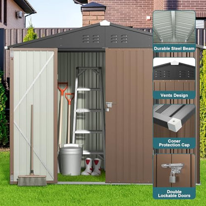 8 x 6 FT Outdoor Storage Shed (Brown / 8' x 6' FT/Peaked-roof)
