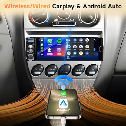 Single Din Stereo Receiver 6.5'' Touchscreen Wireless CarPlay Android Auto