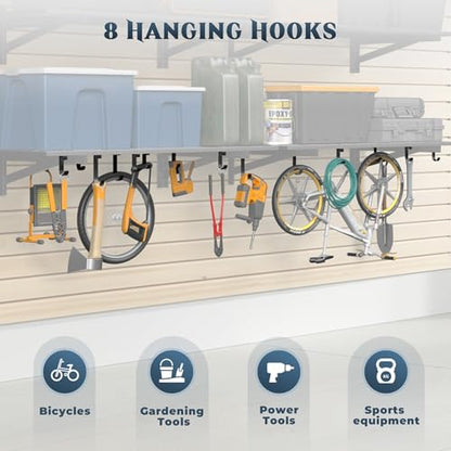 2 Pack Garage Shelving Wall Mounted with 8 Hooks (2 pack-2x4ft)
