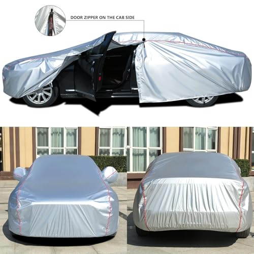 Car Cover Waterproof All Weather Fit For Tesla Model 3 Toyota Corolla 2000 (Silver-Red / 3XL：for Sedan(Lenght 170"190"))
