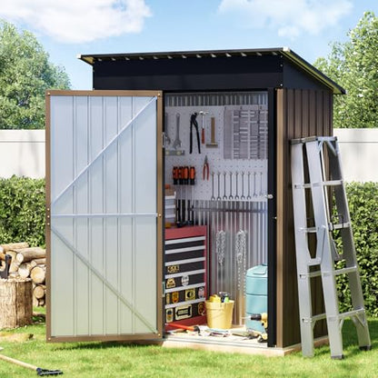 Vertical Outdoor Steel Storage Shed with Floor Frame (5X3FT/Base / Brown)