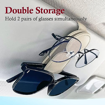 2 Pack Sunglasses Holder for Car Visor (Beige / 2 Pack)