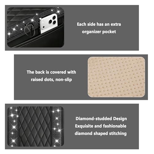 Upgraded Car Center Console Cover with Rhinestones (Upgraded Diamond - Bling Black)