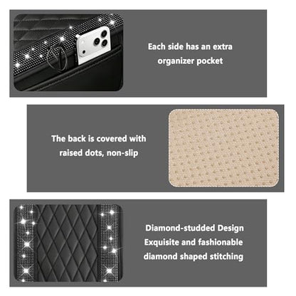 Upgraded Car Center Console Cover with Rhinestones (Upgraded Diamond - Bling Black)