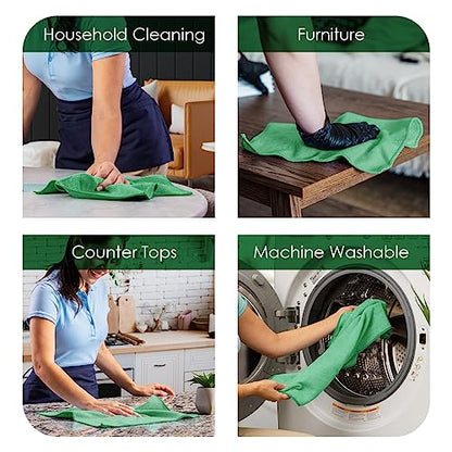 Microfiber Cleaning Cloths (Pack of 36 - 16x16 Inches / Green)