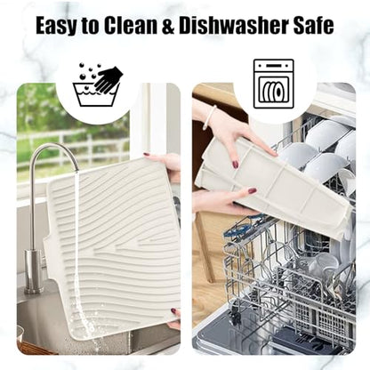Silicone Dish Drying Mat for Kitchen Counter (Beige-2pcs / 16" x 12")