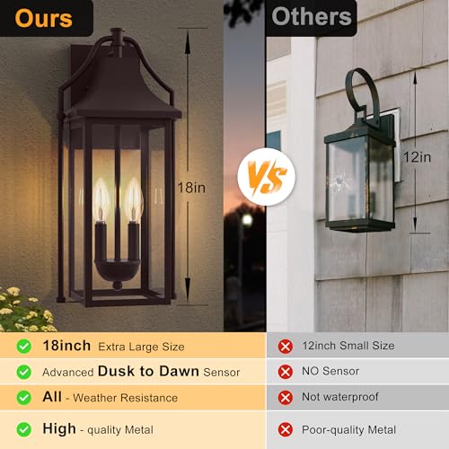 18IN Dusk to Dawn Outdoor Wall Sconce (Brown(with Brown Base) / 18inch 2-e12 Base)