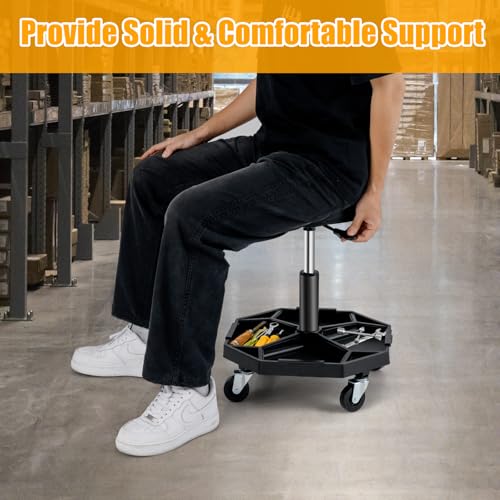 Adjustable Mechanic Rolling Stool (Black)