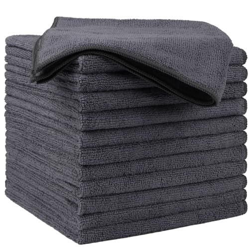 Microfiber Cleaning Cloths 12 Pack (Grey / 16 x 16 Inch)
