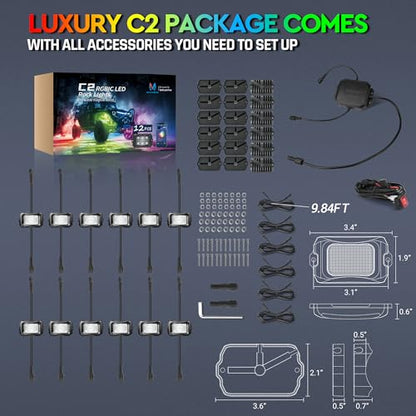 C2 MAX 12 Pods RGB+IC Chasing Rock Lights with Wiring Switch Kit (12 Pods Kit)