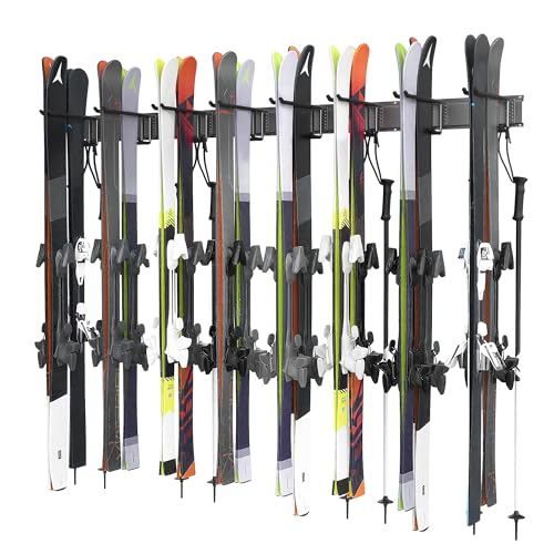 Ski Rack Wall Mounted Ski Storage Rack (8 Ski Hooks)