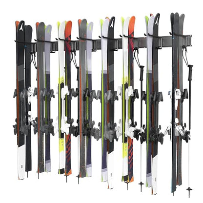 Ski Rack Wall Mounted Ski Storage Rack (8 Ski Hooks)