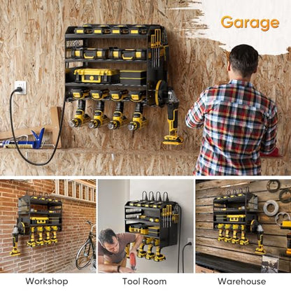 Power Tool Organizer Wall Mount with Charging Station (Black / Standard)