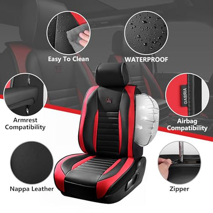 Nappa Leather Car Seat Covers Front Seats (Black Red / Front Seats)