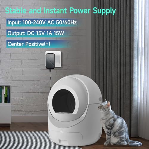 UL Listed 15V 1A 6 ft AC DC Power Supply Adapter with 3 Tips Replacement Backup Cord for Litter (15V1A+3 Tips)