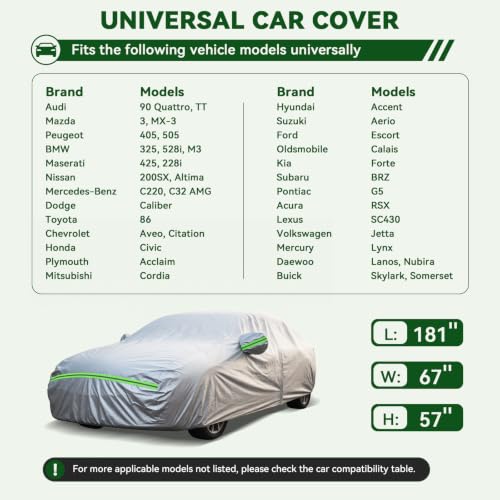 6 Layers Premium Sedan Car Cover Waterproof All Weather Weatherproof UV Sun Protection Snow Dust Storm Resistant Outdoor Exterior Custom Form (Silver Car Cover / K1 - Sedan -（Fits size 165"-181"）)