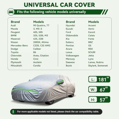 6 Layers Premium Sedan Car Cover Waterproof All Weather Weatherproof UV Sun Protection Snow Dust Storm Resistant Outdoor Exterior Custom Form (Silver Car Cover / K1 - Sedan -（Fits size 165"-181"）)