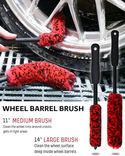 7PCS Car Wheel Rims Detail Cleaning PRO Wash Kit (7-Pack / Red/Black)
