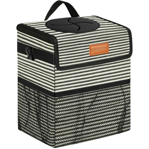 Leak Proof Car Trash Can with Lid Stripe Print (Stripe Print / 2 Gallons)