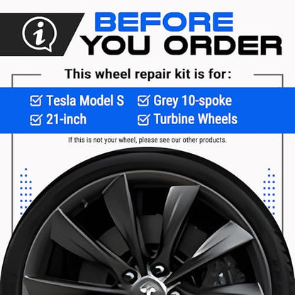 Premium Tesla Wheel Curb Rash Repair Kit for Model S 21 (Tesla Model S / 21" Grey Turbine)