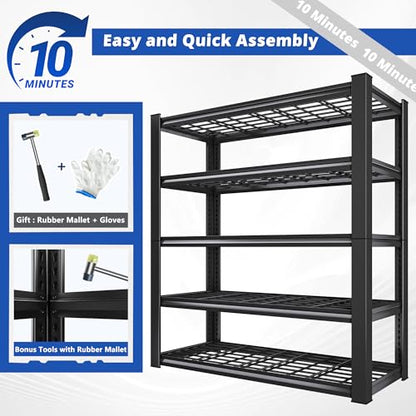 3010LBS Storage Shelves 72" H Garage Shelving Heavy Duty Metal Shelving 5 Tier Adjustable Metal Shelves for Storage for Kitchen Pantry Warehouse Basement 72" H x 35.5" W x 16" D (Black)