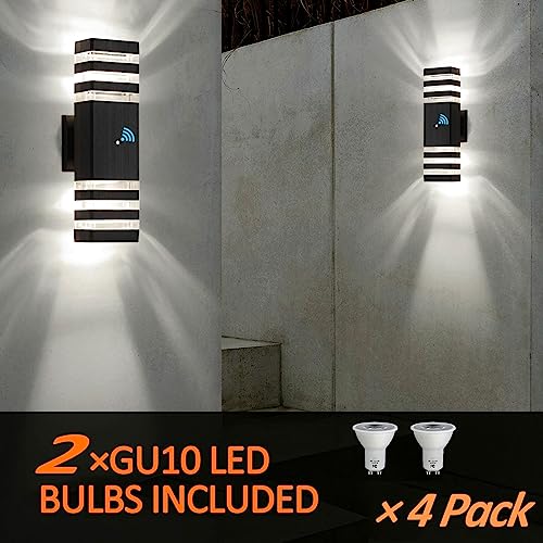 4 Pack Dusk to Dawn Outdoor Light Fixture Modern Black Exterior Wall Lights (Black / 3 Layer - 15 Inch)