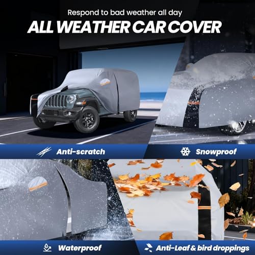 Multi Layer Car Cover Custom Fit for Jeep wrangler 4 Dr (W.Custom Fit Jeep wrangler 4 Door / White Car Cover)