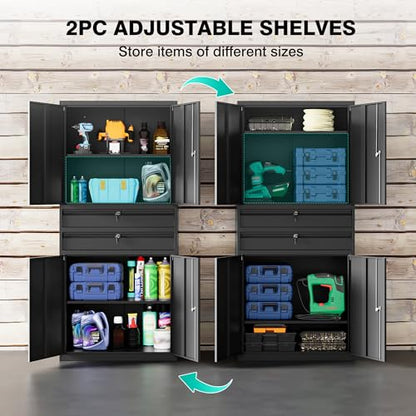 Metal Storage Cabinet with Drawer and Locks (71"H x 31.5"W x 16"D-C / Black)