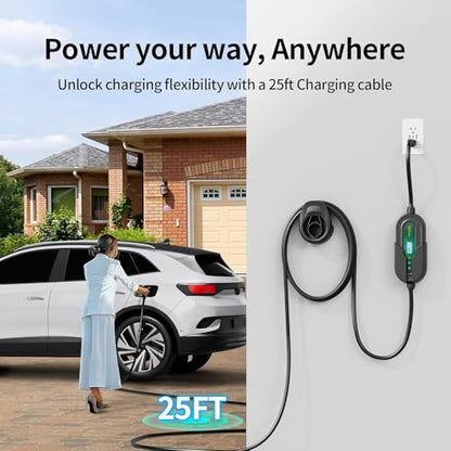 Level 1 EV Charger 16 Amp Portable J1772 Charging Cord 240V 25ft Cable (16)