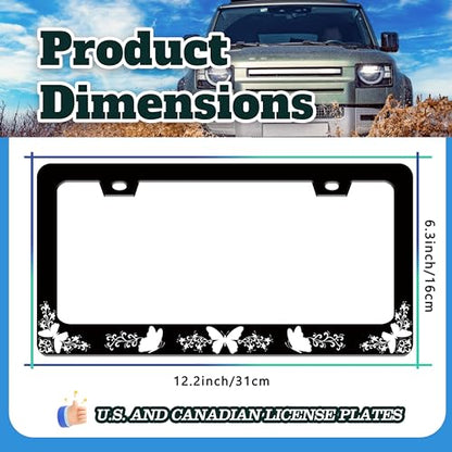 Black White Butterfly License Plate Frame Stainless Steel 6.3 X 12.2 Inch (Black White Butterfly)