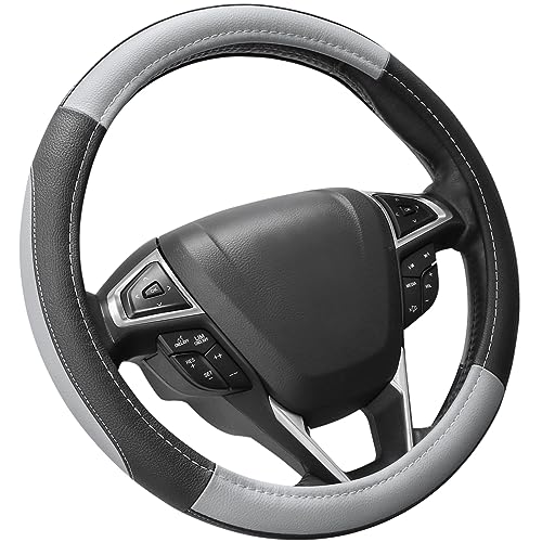 Car Steering Wheel Cover for F150 Tundra Range Rover 15.5" (Large size[15 1/2''-16''] / Black and Gray)