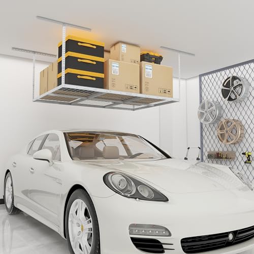 4x6ft Overhead Ceiling Garage Storage Rack (White / 4x6ft)