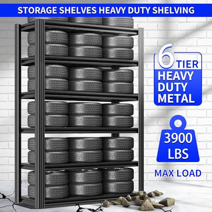 Metal Storage Shelving (Black / 6 Tier - (18"D x 48"W x 82.5"H))