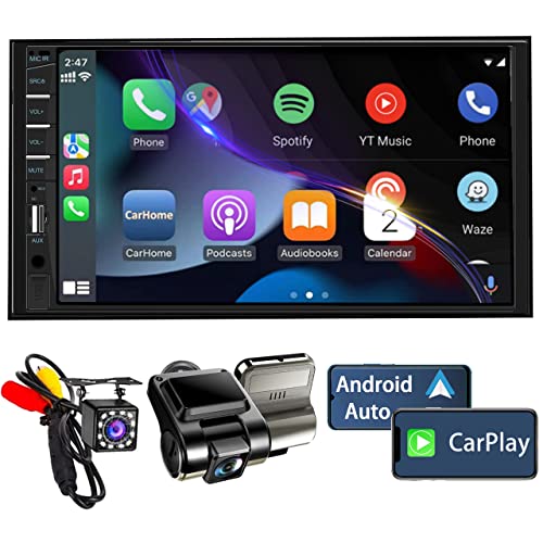 Double Din Car Stereo with Backup Camera & Dash Cam (with Carplay&Android auto + Dash Cam)