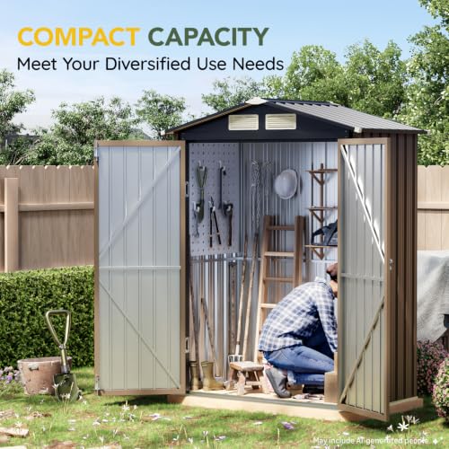 Outdoor Steel Storage Shed (3X5FT / Brown)