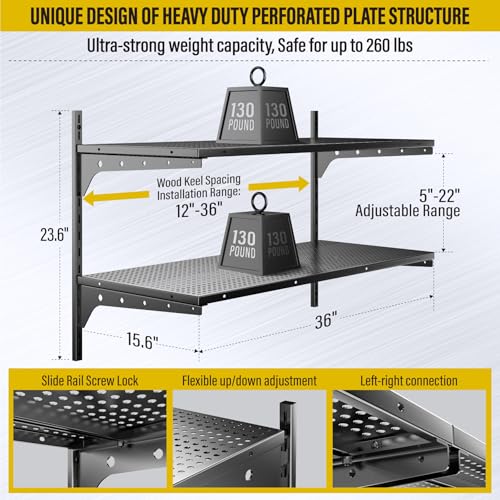 2 Tier 1.3x3ft Garage Shelving Wall Mounted (Black / 2pack-1.3×3ft)