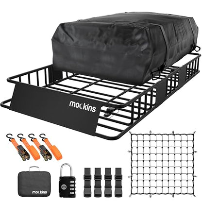 64"x39"x6" Extendable Heavy Duty Roof Rack Basket & 16 Cu Ft Waterproof Cargo Bag for Top of Car (Basket+Bag: 64"x39"x6")
