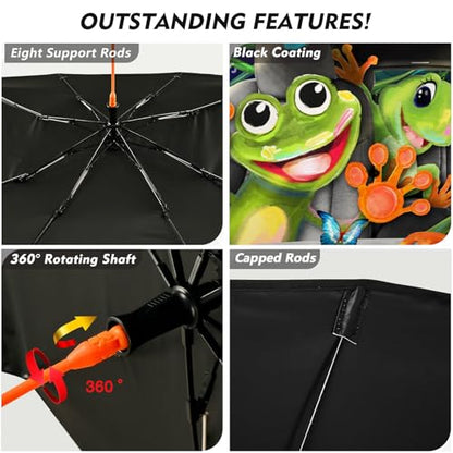 Frogs Car Windshield Sun Shade Umbrella Car Windshield Foldable Accessories Blocks Uv Rays Keeps Car Cool Car Foldable Umbrella Sunshade for Front Window Universal (One Size / Frogs)