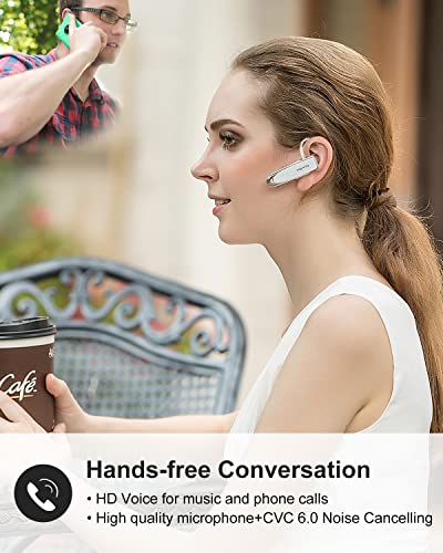 2 Pack] Bluetooth Earpiece V5.0 Wireless Handsfree Headset 24 Hrs Driving (White)