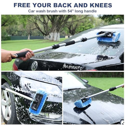 70" Car Wash Brush with Long Handle and 12" Soft Bristle Brush Head (70" / Blue)