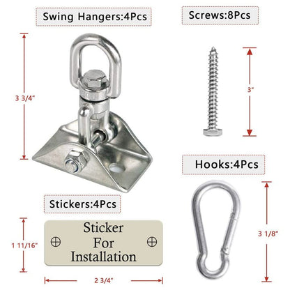 Heavy Duty Swing Hangers for Wooden Sets 2000 LB Capacity Hammock Hanger 360 Swivel Stainless Steel Swing Hardware Accessories 2 Packs for Porch Playground Yoga Heavy Bag (Silver / 4 Packs)