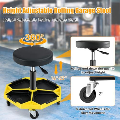 Adjustable Mechanic Rolling Stool (Yellow)