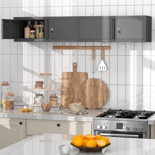 Metal Wall Cabinet with Lock and Doors (Black / 12.8"H)
