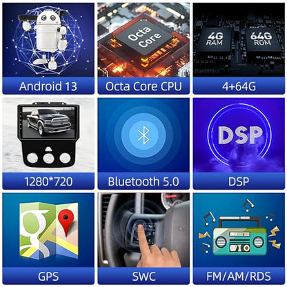 CSC AUTO 8 Core 4G+64G Android 13 Stereo Radio for Dodge Ram 1500 2500 3500 (8 Core 4G+64G Carplay)
