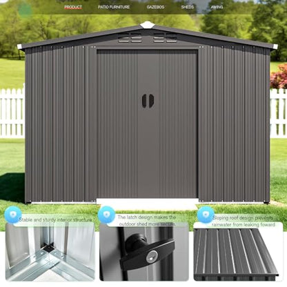 8x6 FT Galvanized Steel Outdoor Storage Shed (Dark Grey / 6x8)