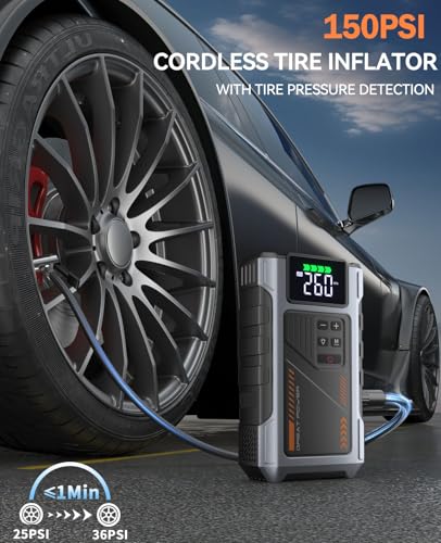 Car Battery Charger Jump Starter with Air Compressor (Sliver+Black)