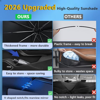 Foldable Car Windshield Sun Shade with Mirror Cutout